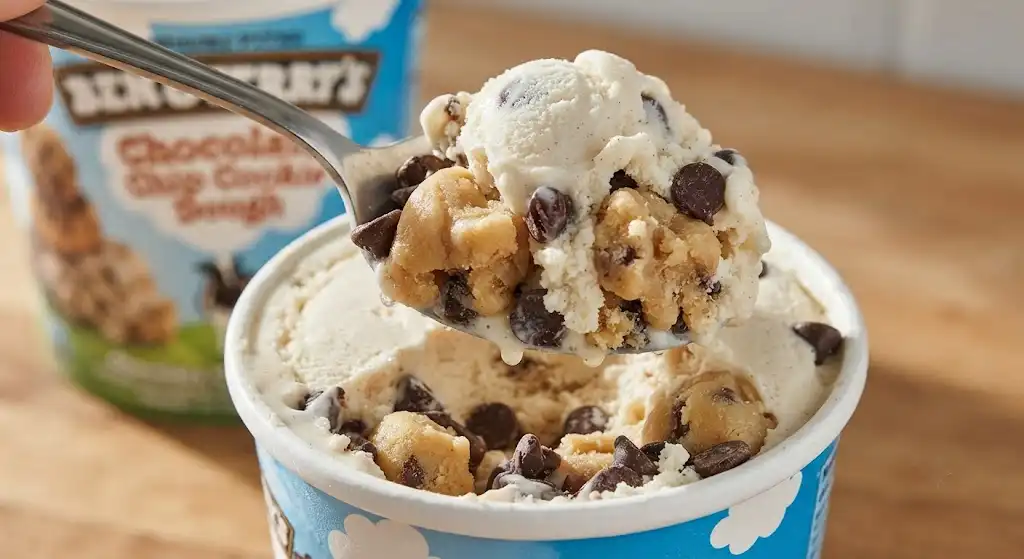 ben and jerry's chocolate chip cookie dough ice cream, dessert ideas, ice cream recipes, sweet indulgence,