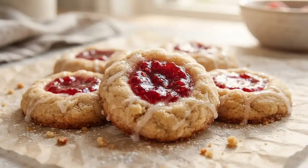 raspberry thumbprint cookies, cookie recipe, thumbprint cookies, raspberry cookies, cookies,