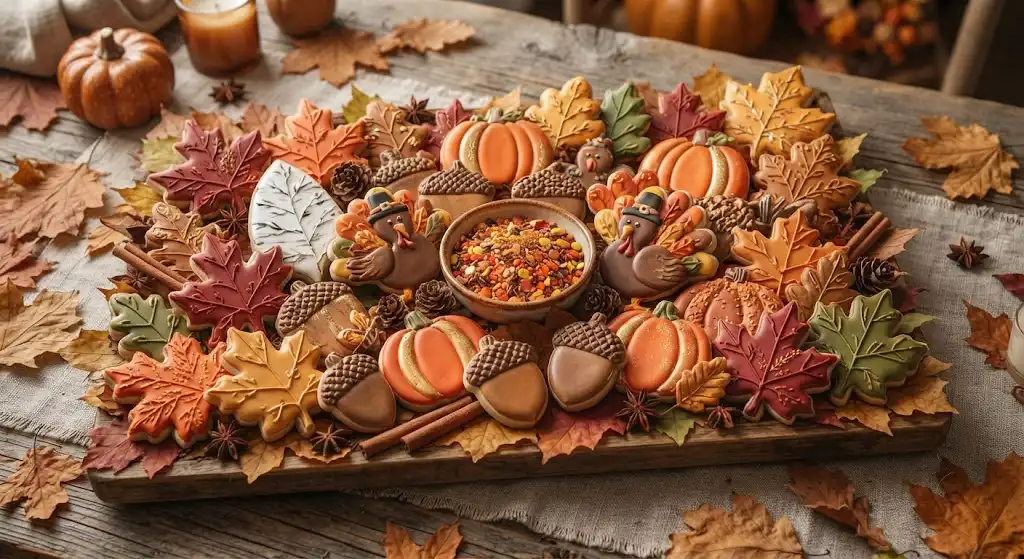 thanksgiving cookies decorated, thanksgiving dessert ideas, holiday cookie decorating, thanksgiving cookie ideas, decorated thanksgiving cookies,