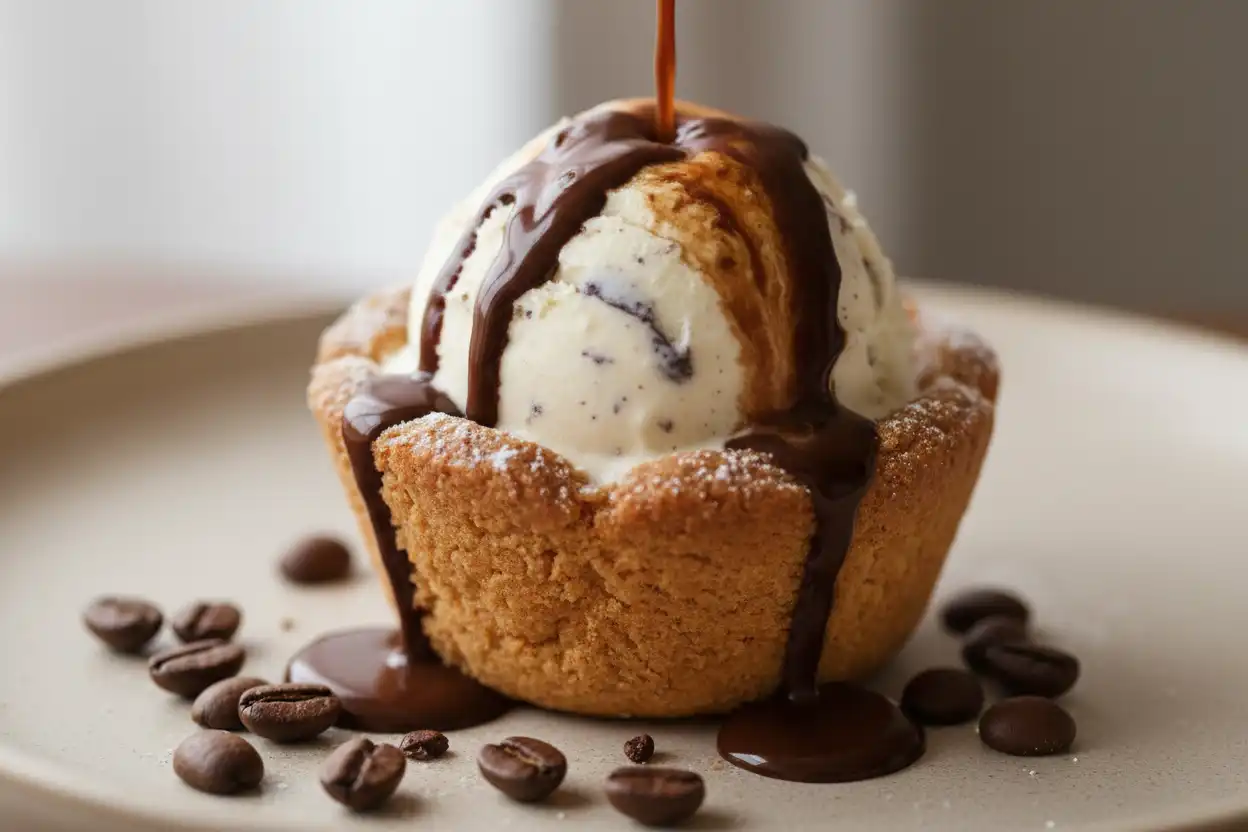 affogato cookies, cookie cups, edible cookie cups, espresso shot, vanilla ice cream, vanilla gelato, dessert cups, dark chocolate, vanilla bean, full bodied,