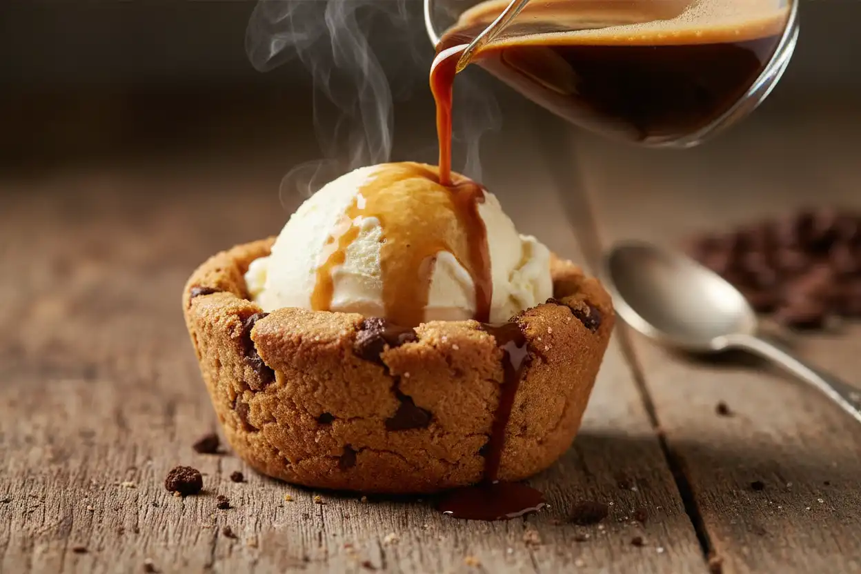 affogato cookies, cookie cups, edible cookie cups, espresso shot, vanilla ice cream, dessert cups, dark chocolate, vanilla bean, full bodied,