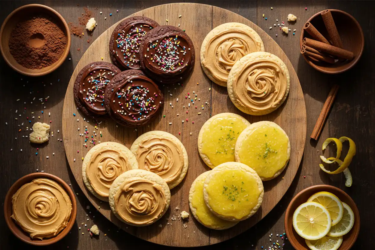 frosted cookies, frosted sugar cookies, soft frosted sugar cookies,cream cheese frosting, buttercream frosting,