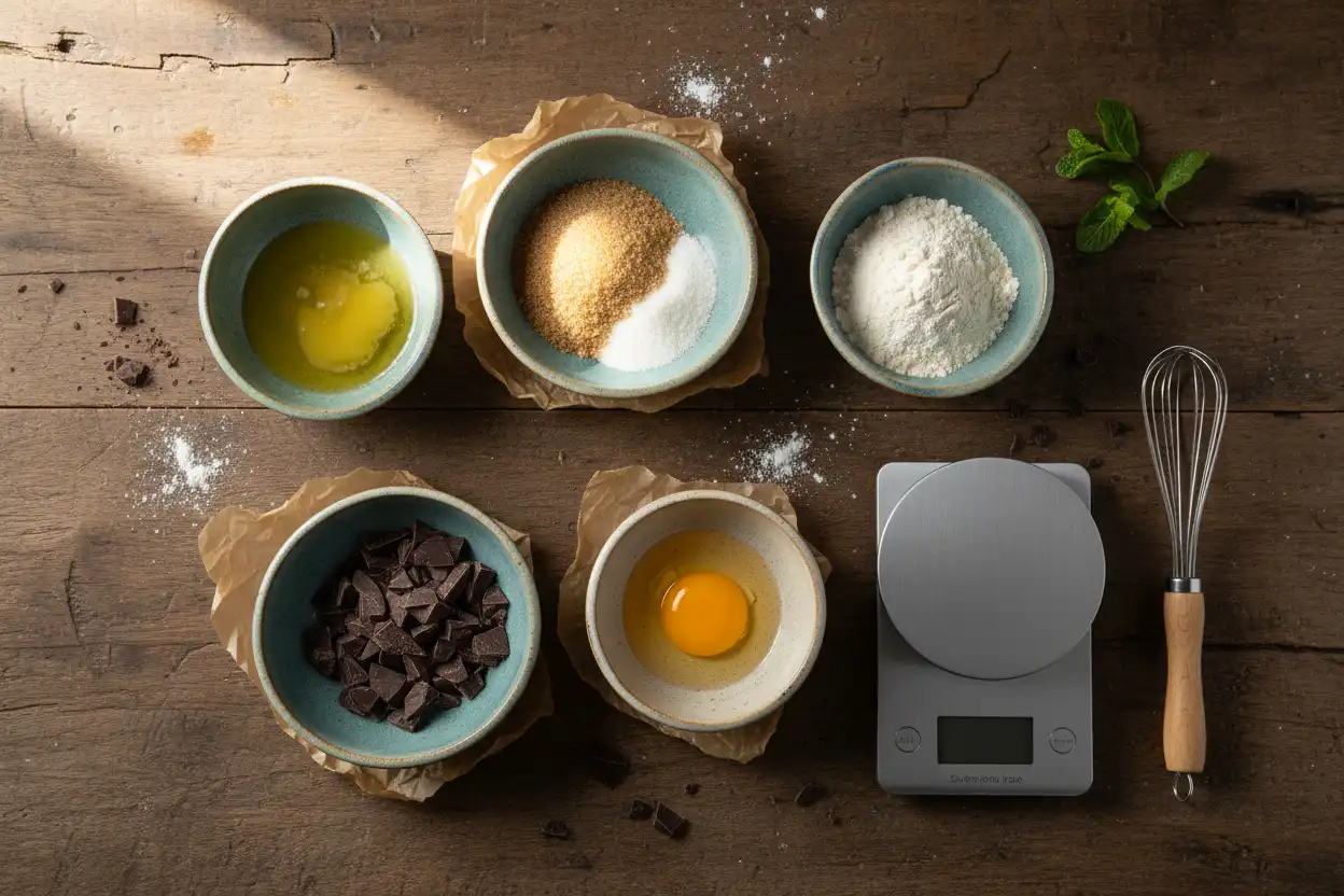 All master recipe ingredients measured and arranged in small pinch bowls next to a digital scale.