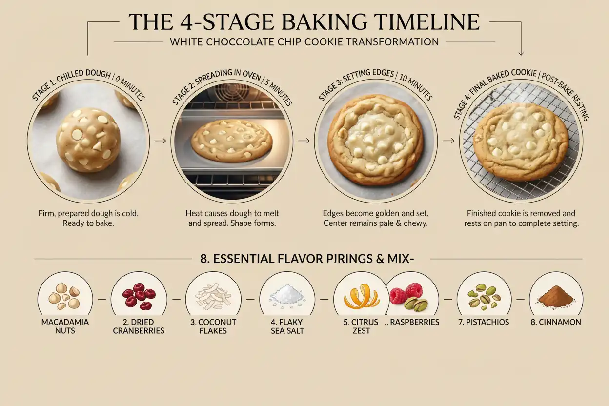Baking Timeline - 0 min bake, 5 min spread, 10 min pull, 10 min carryover cooking