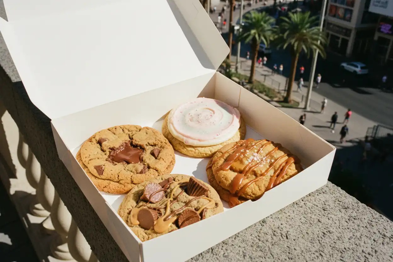 Freshly baked box of assorted thick cookies from Harmon Corner