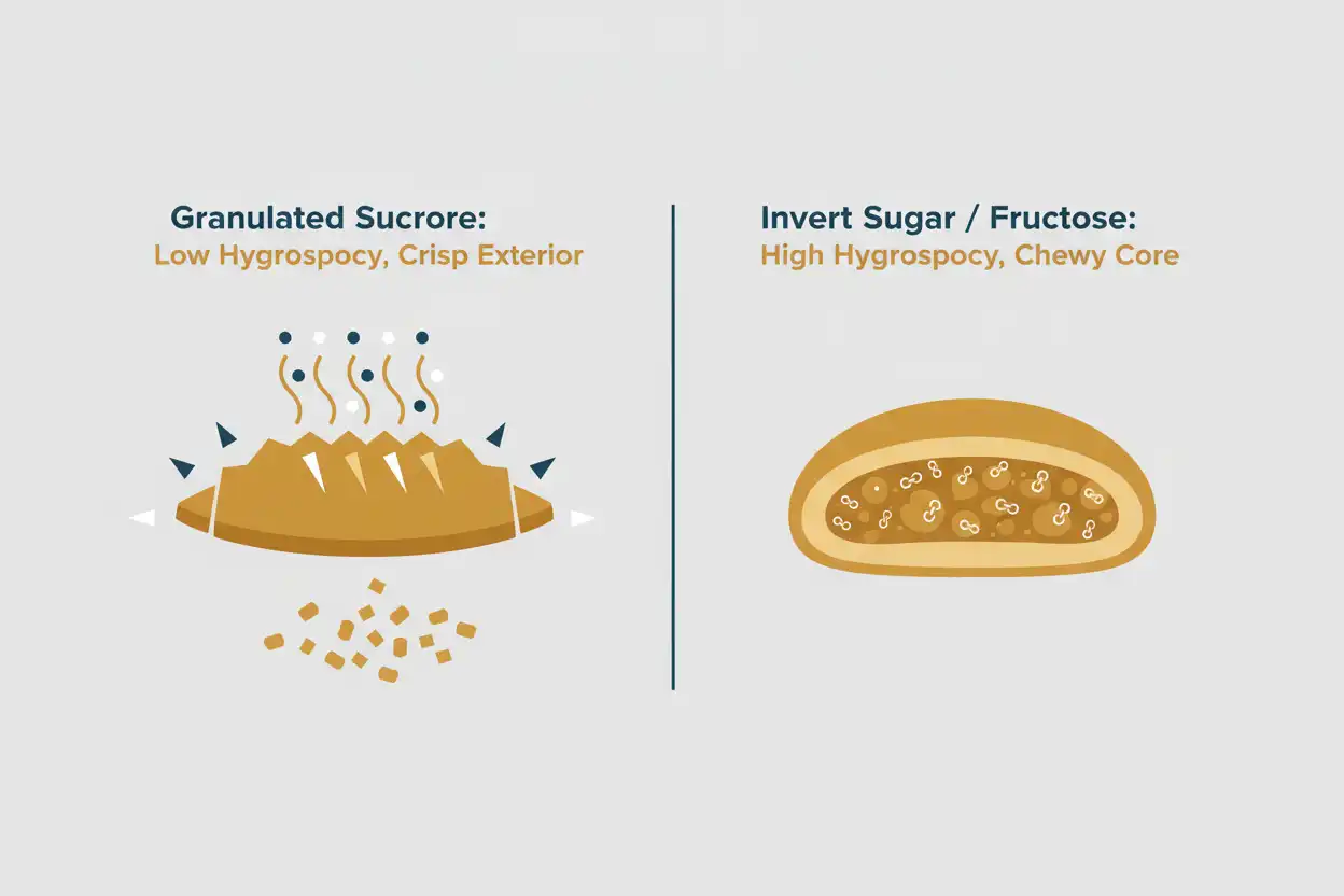 Molecular comparison of sugar hygroscopy and its effect on cookie chewiness vs crispness