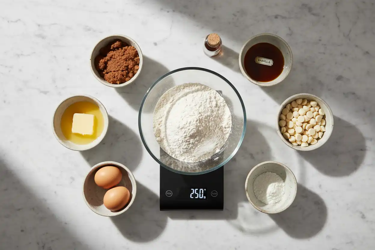 Raw ingredients weighed on a digital scale in grams