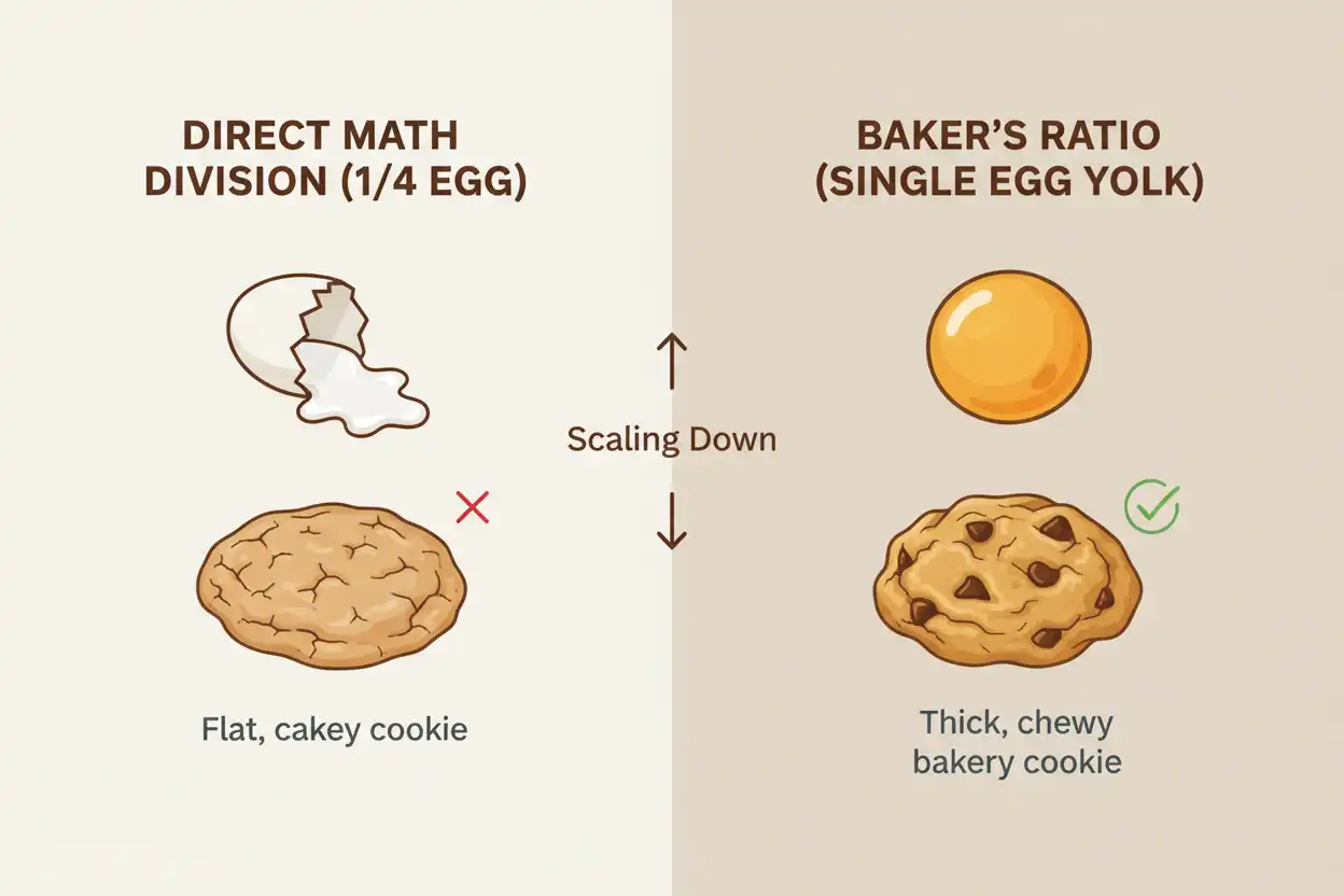 Visual diagram illustrating the difference between scaling by math vs scaling by baker's percentages