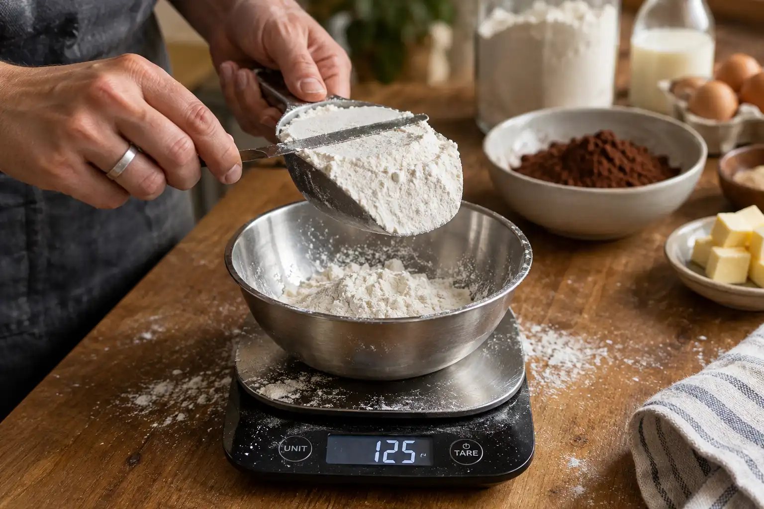 Measuring flour accurately using a digital kitchen scale